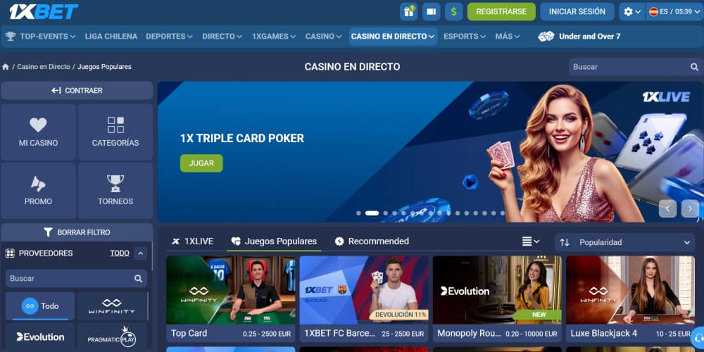 Mesas en vivo del casino 1xBet