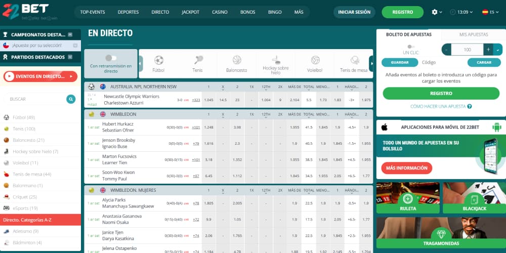 Deportes en vivo de 22Bet