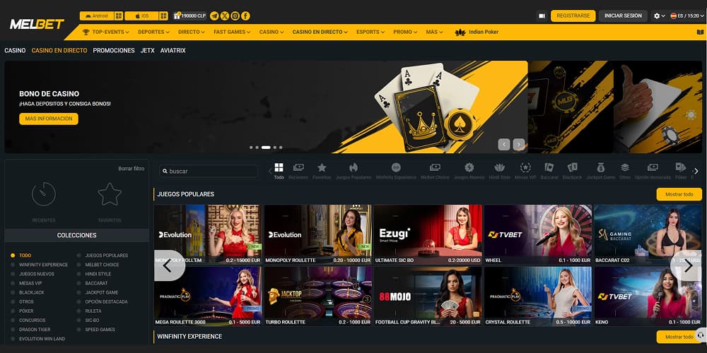 Mesas en vivo del casino Melbet