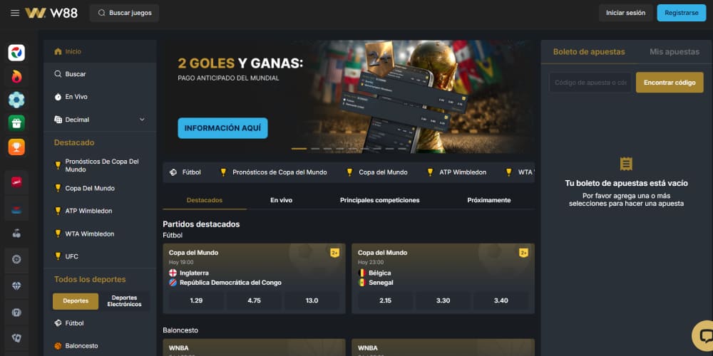 W88 mejora de cuotas
